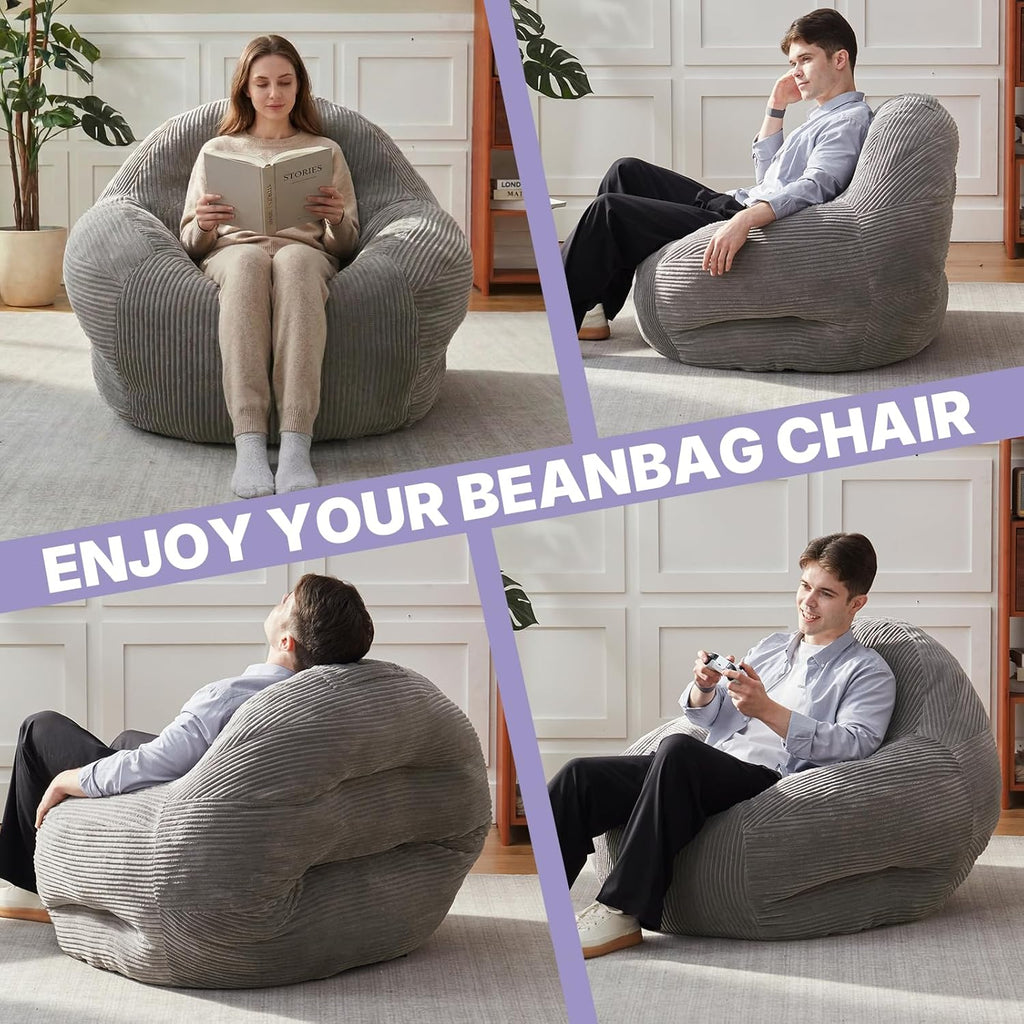 EBENCHICO Bean Bag Chair for Adults, Corduroy Large Bean Bag Chairs for Teens, Comfy Giant BeanBag Sofa Couch with Filler, Reading Chair Floor Sofa for Living Room Bedroom Dorm