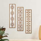 X DELUXE Minimalist Aztec Wood Wall Decor Set of 3 Geometric Scandinavian Boho Hanging Panels for Living Room Bedroom Hallway Office Modern Tribal MDF Wall Art Vertical Decorative Interior Accent