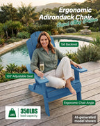 MXIMU Folding Adirondack Chair for Outdoor: Easy to Assemble and Comfortable Adirondack Chairs Set of 2 - All Weather Composite Plastic Chair for Outside Fire Pit Patio Lawn Garden Backyard Use(Navy)