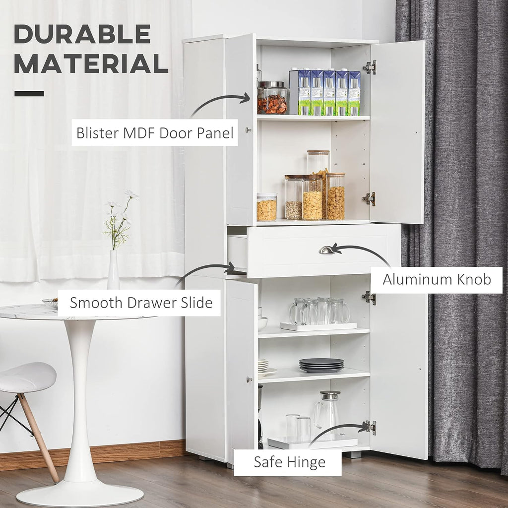 72" Freestanding Kitchen Pantry Cabinet with 2 Large Double Door Cabinets and 1 Center Drawer, White,15.75 * 29.25 * 72.5