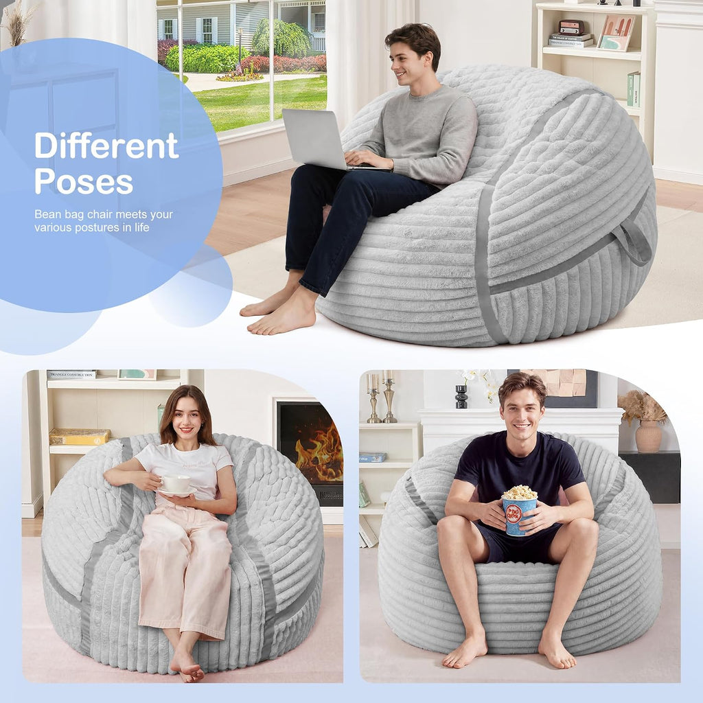 HABUTWAY Bean Bag Chair 3FT Big Bean Bag Chairs for Adults with Memory Foam Filled,3'Beanbag Chair with Soft Faux Fur Cover,Comfy Bean Bag Sofa for Classroom,Living Room,Game Room,Bedroom-Light Grey