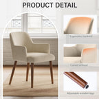 Upholstered Dining Chairs Set of 4, Modern Kitchen Chairs with Back and Curved Armrest, Fabric Side Dining Room Chairs with Wood Legs for Kitchen Dining Room Restaurant, Beige