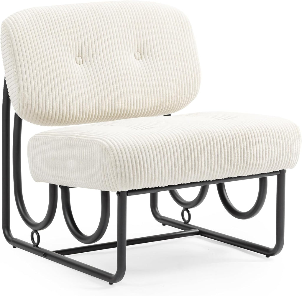 Armless Accent Chair, Beige Upholstered Chair for Bedroom, Comfy Modern Chair for Living Room, Small Space Mid Century Accent Chair, No Arm Lounge Chair