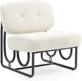 Armless Accent Chair, Beige Upholstered Chair for Bedroom, Comfy Modern Chair for Living Room, Small Space Mid Century Accent Chair, No Arm Lounge Chair