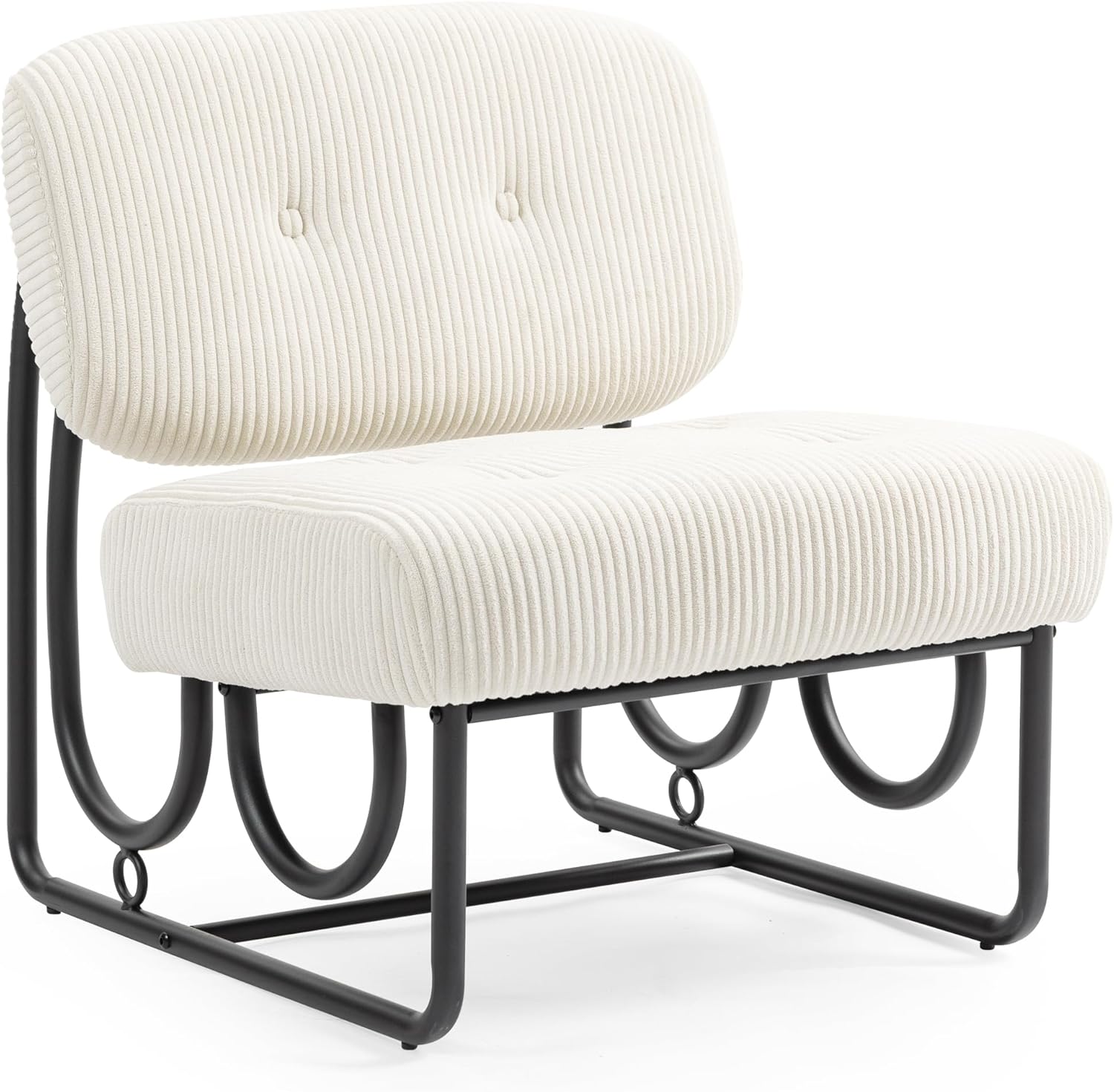 Armless Accent Chair, Beige Upholstered Chair for Bedroom, Comfy Modern Chair for Living Room, Small Space Mid Century Accent Chair, No Arm Lounge Chair
