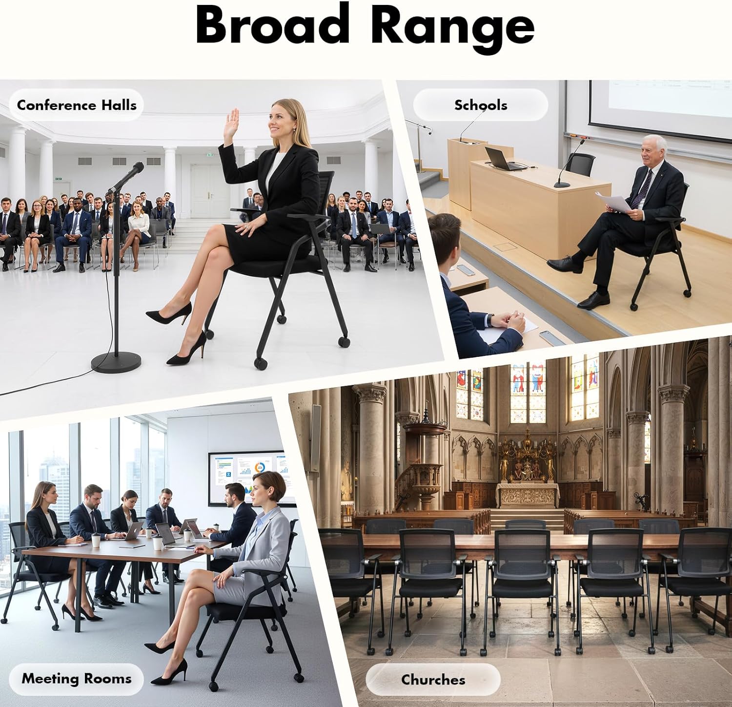 Foldable Conference Room Chair Office Guest Chairs and Reception Chairs with Wheels,Mesh Back Guest Reception Chair Foldable Desk Chair for Home Office,Black (2 PCS with Tablet)