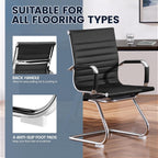 Yaheetech Faux Leather Office Reception Chair Without Wheels Mid Back Ergonomic Guest Chairs for Conference Reception Room Waiting Room, Set of 2 Black