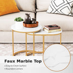 Multigot Nesting Tables Set of 2, Stacking End Side Table, Marble Accent Snack Coffee Tea Table for Living Room, Bedroom and Balcony (Marble + Golden)