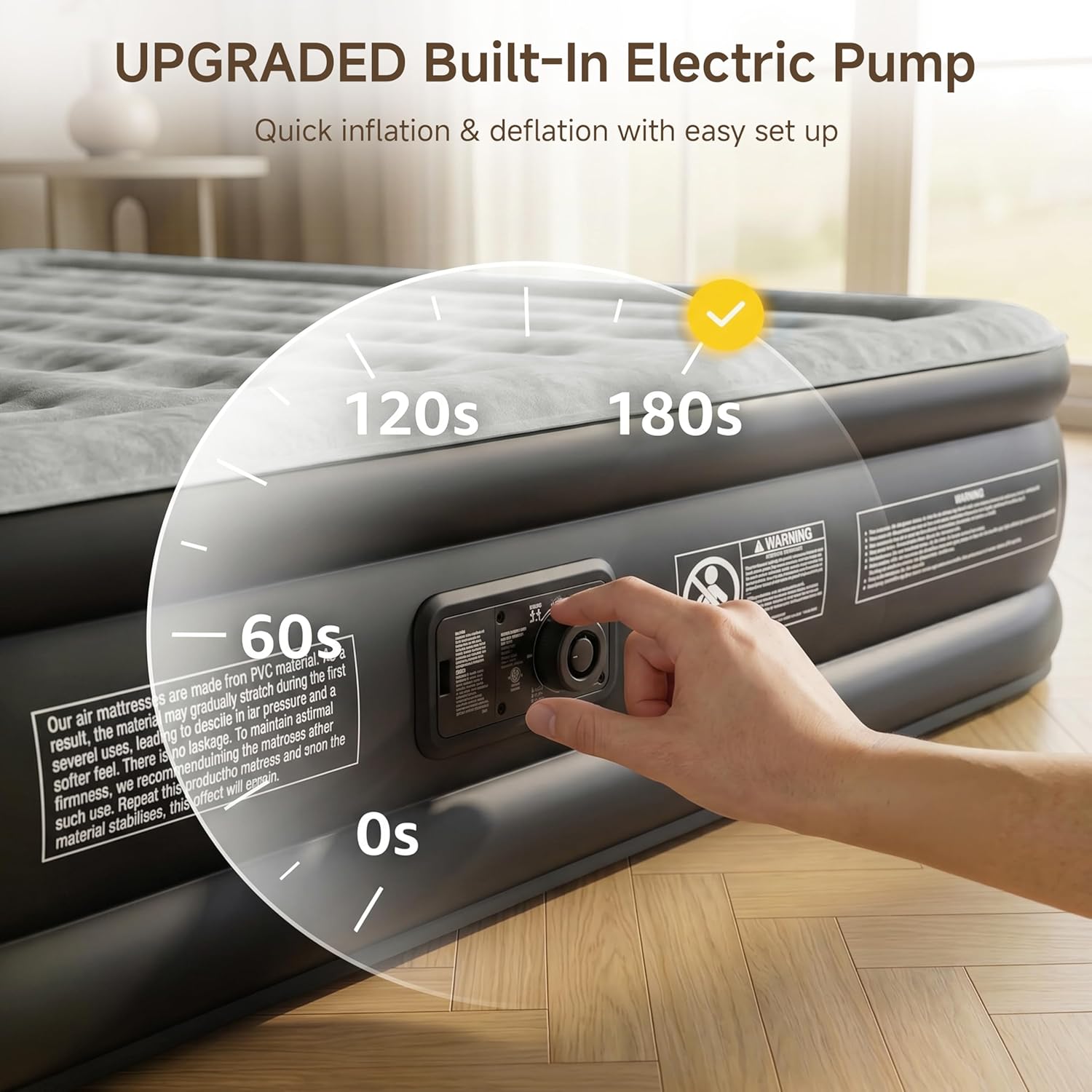 Sebor Air Mattress Twin with Built-in Pump 18", Comfortable Self-Inflating Air Mattress with High-Speed Pump, Durable Blow Up Mattress Twin with Storage Bag for Guests, Camping, Travel