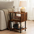 Frylr Small Side Table, End Table and Nightstand with 3-Tier Wood Shelves, Sturdy Metal Frame with 44 LBS Capacity per Shelf, Easy to Assemble for Living Room or Bedroom,Rustic Brown