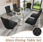 Rectangle Glass Dining Table for 4-6, 62" with Tempered Glass Table Top and Crossed Stainless Steel Base, Modern Kitchen Table for Home, Kitchen, Dining Room, Silver
