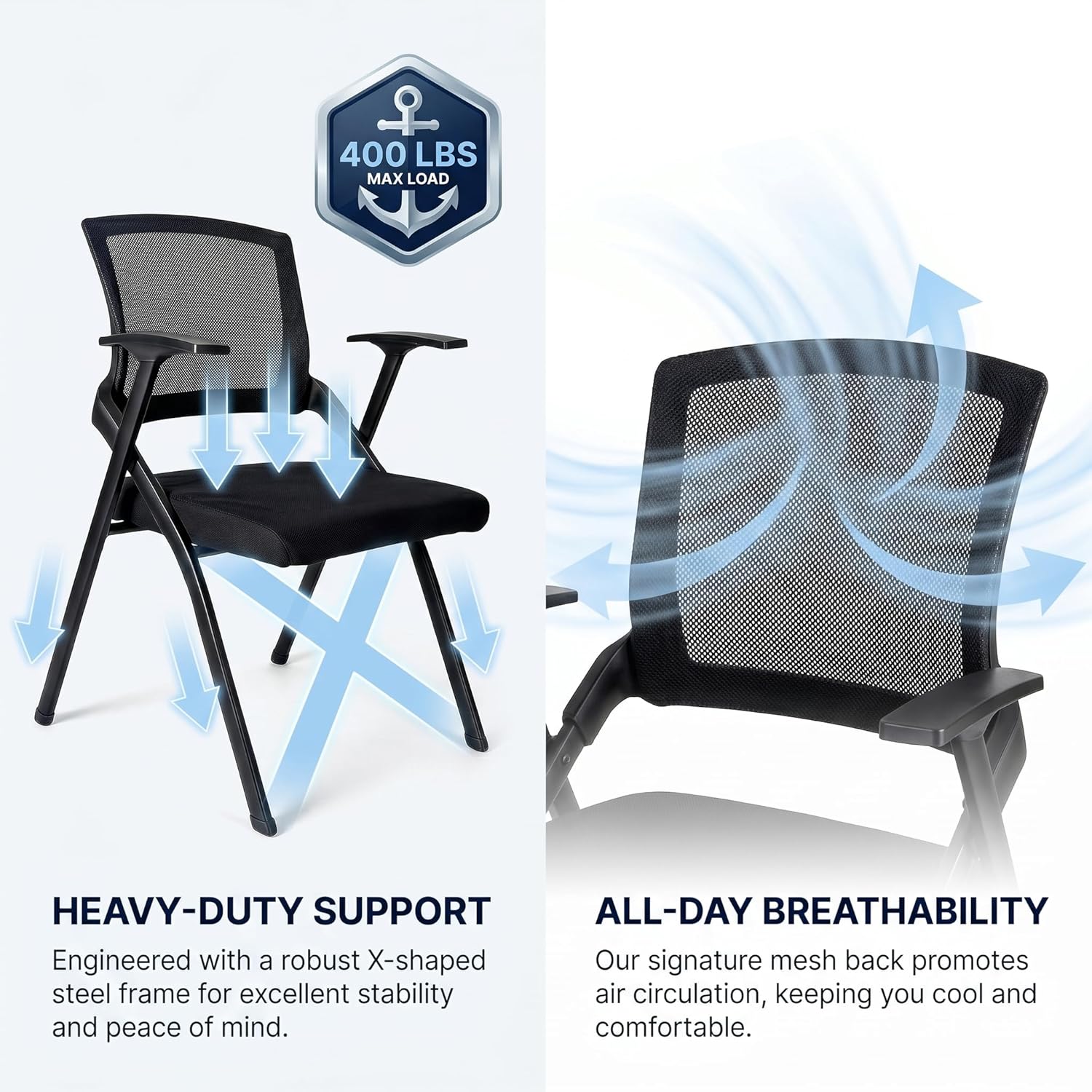 [20 Pack] Folding Office Chairs, Heavy Duty Conference Room Chairs with Mesh Back & Padded Seat, Stackable Training Room Chair for Guest Reception, Classroom, Waiting Room