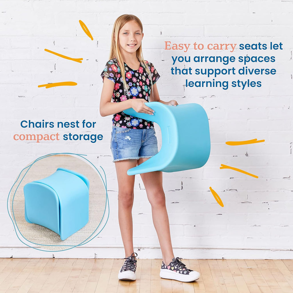 ECR4Kids Wave Seat Perch Stool, 14in - 15.1in Seat Height, Flexible Seating, Blue, 2-Pack