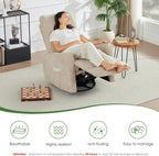 Oversized Swivel Rocking Recliner Chair, Faux Leather Manual Glider Rocker with Side Pockets, 23" Wide Seat Comfy Accent Chair for Nursery, Living Room, Bedroom, RV, Beige
