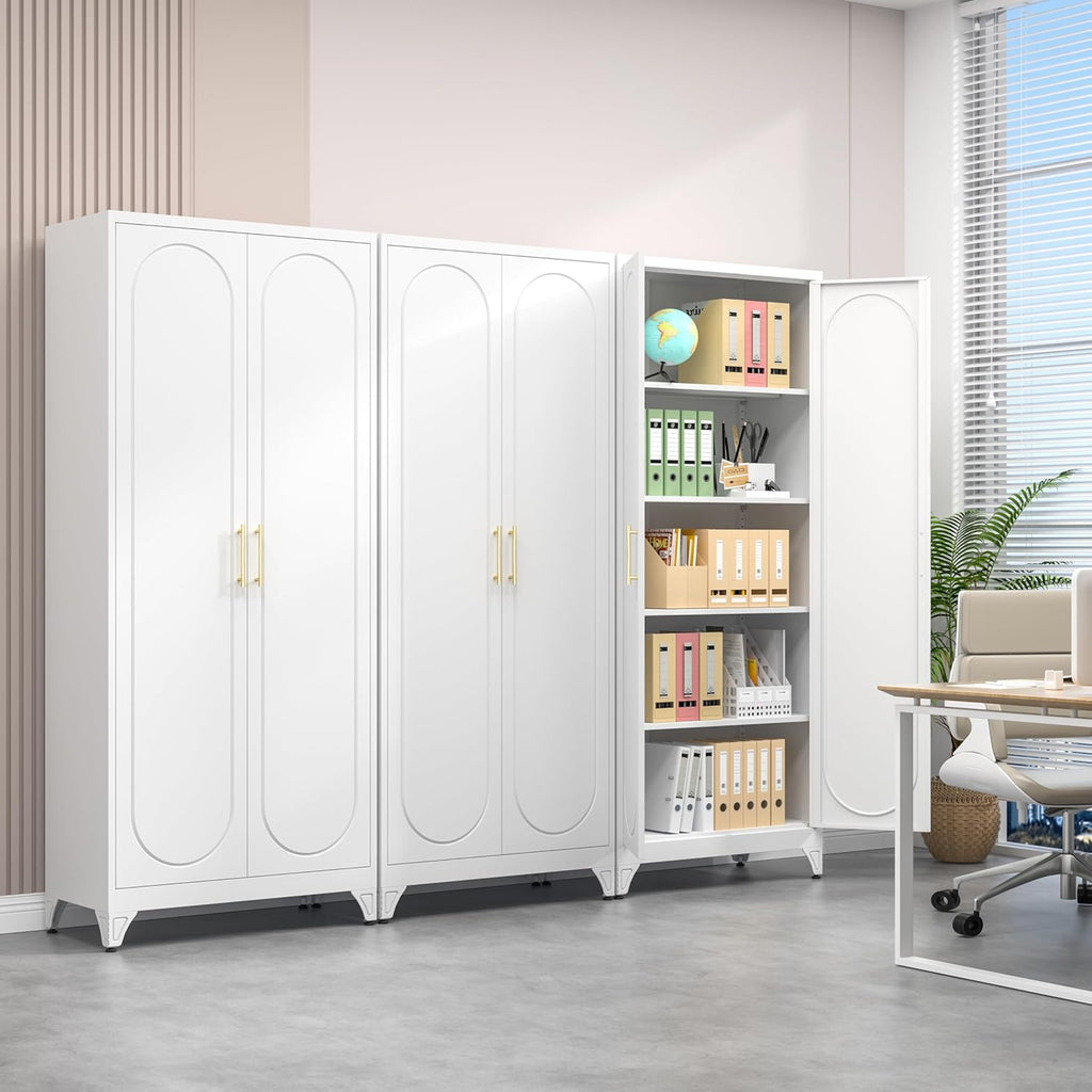Polup Metal Storage Cabinet with Doors and Shelves, 75 Inch Tall Kitchen Pantry Cabinet, Pantry Cabinets for Kitchen Storage, Freestanding Cupboard for Living, Dining Room, White, Assembly Required