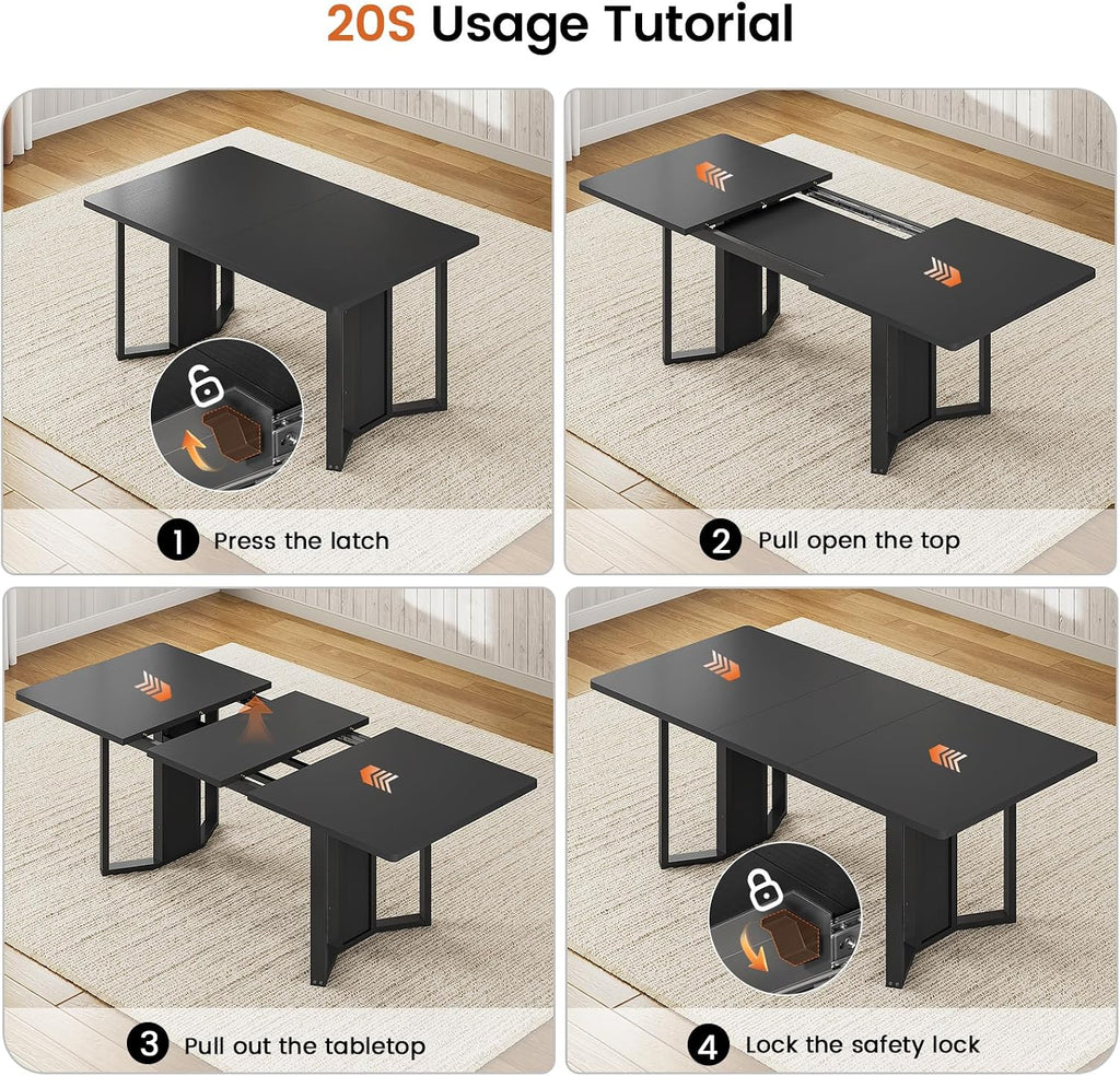 Itaar 5-Piece Dining Table Set for 4-6 People, 63" Extendable Kitchen Table and 4 Cushion Chairs, Dining Room Table with MDF Board & Metal Frame for Small Space, Easy Clean, Black