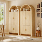 OFIKA 71" Arched Kitchen Pantry Cabinet, Fluted Wood Storage with 3 Adjustable Shelves & 6 Door Shelves, Modern Organizer for Kitchen, Bathroom, Natural Wood Finish (Wood)