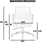 2xhome Modern Office Chairs | Upholstered PU Leather Ribbed Mid Back with Metal Frame | Adjustable Height, Tilt Lock | Computer Desk Chair, Meetings Parent (2, Grand Black, Armchair)