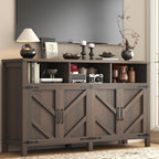 knoworld Buffet Sideboard with Storage Farmhouse with 4 Doors, 55'' Large Kitchen Storage Cabinet Wood Coffee Bar Cabinet Buffet Table with Shelves for Kitchen, Dining Room, Entryway (Brown, 55in)
