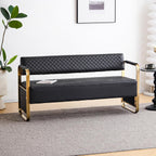 OmySalon Waiting Room Chairs with Arms, 57.5’’ Office Guest Chair upholstered Bench Seating, Reception Furniture for Beauty Salon Barbershop Airport Bank Hall Room Conference, Black&Gold