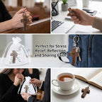 INSYOHO 12Pcs Wooden Cross Fidget - Small Pocket Cross My Heart Keychain with Card Organza Bag, Stress Anxiety Relief Encouragement Inspirational Handheld Prayer Keychain Christian Religious Gift