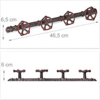 Relaxdays Wall-Mounted Coat Rack, 4 Hooks, Cast Iron, Deco Pipeline Look, Rustic, H x W x D: 6.5 x 46.5 x 6 cm, Brown