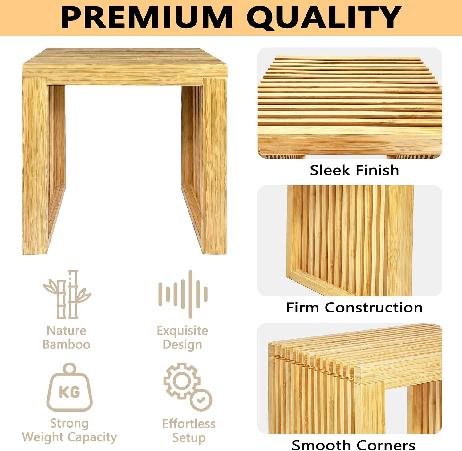 Bamboo Dining Bench Woodden Bench Seat for Kitchen, Living Room, Dining Room, Natural Bamboo