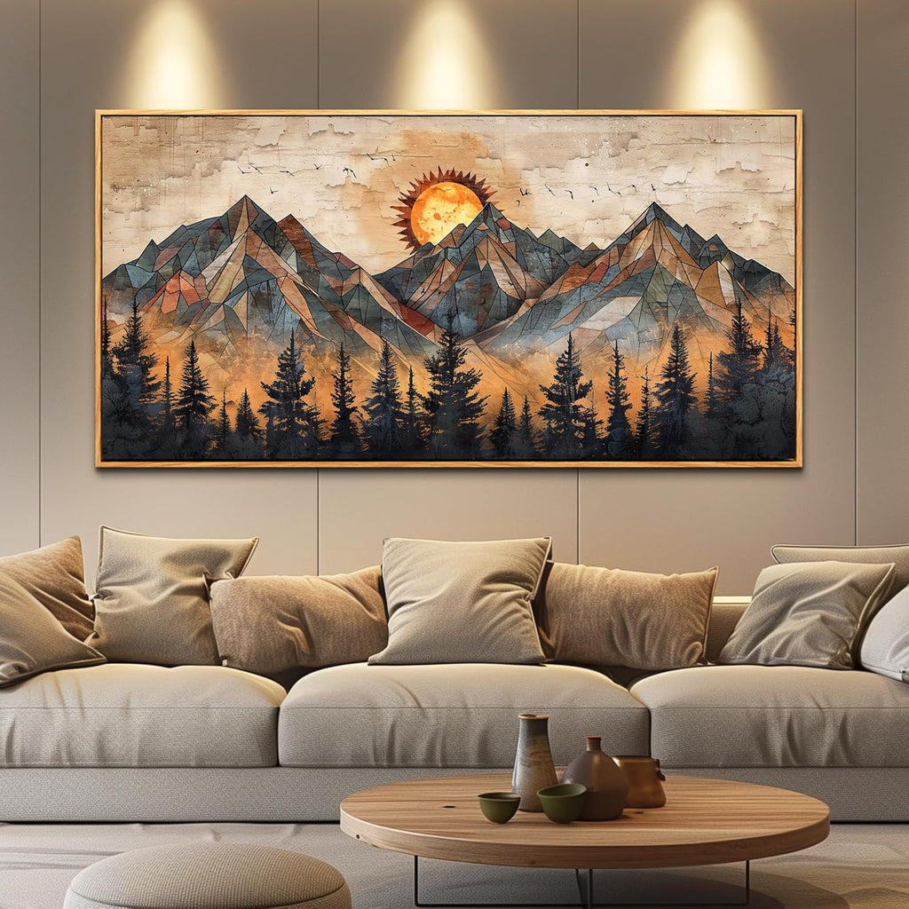 ZUITINGHUA Wood Framed Abstract Wall Art For Living Room Large Canvas Wall Decor For Office Bedroom Decorations Boho Wall Pictures Mountain Landscape Paintings Modern Home Mural Artwork 30x60 In