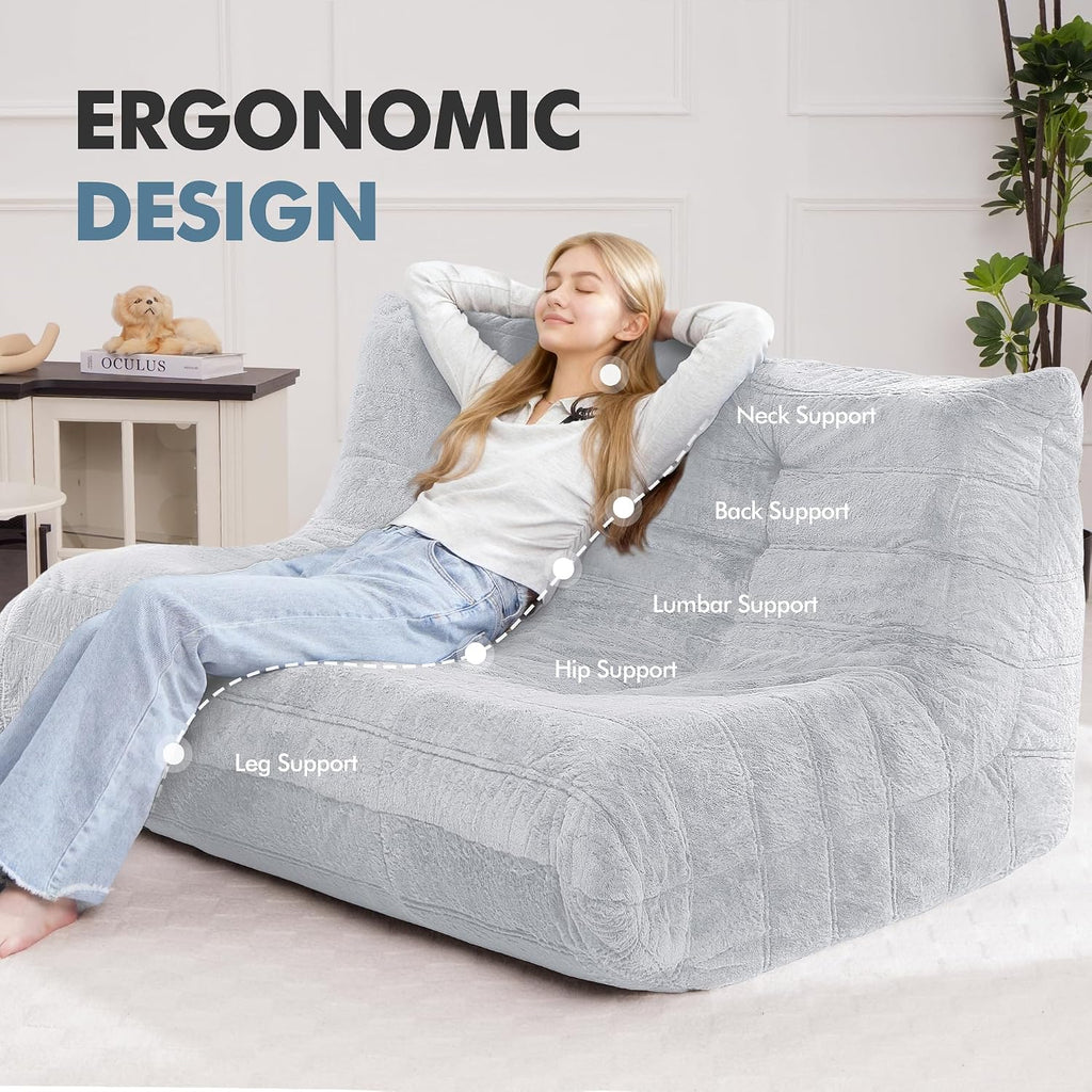 Bean Bag Loveseat Chair Big Sofa Beanbag Chair for Adults Fireside Chair Bean Bag Lounger with Memory Foam Filled for Home,Apartment or Gaming Venue（LGY Plush）