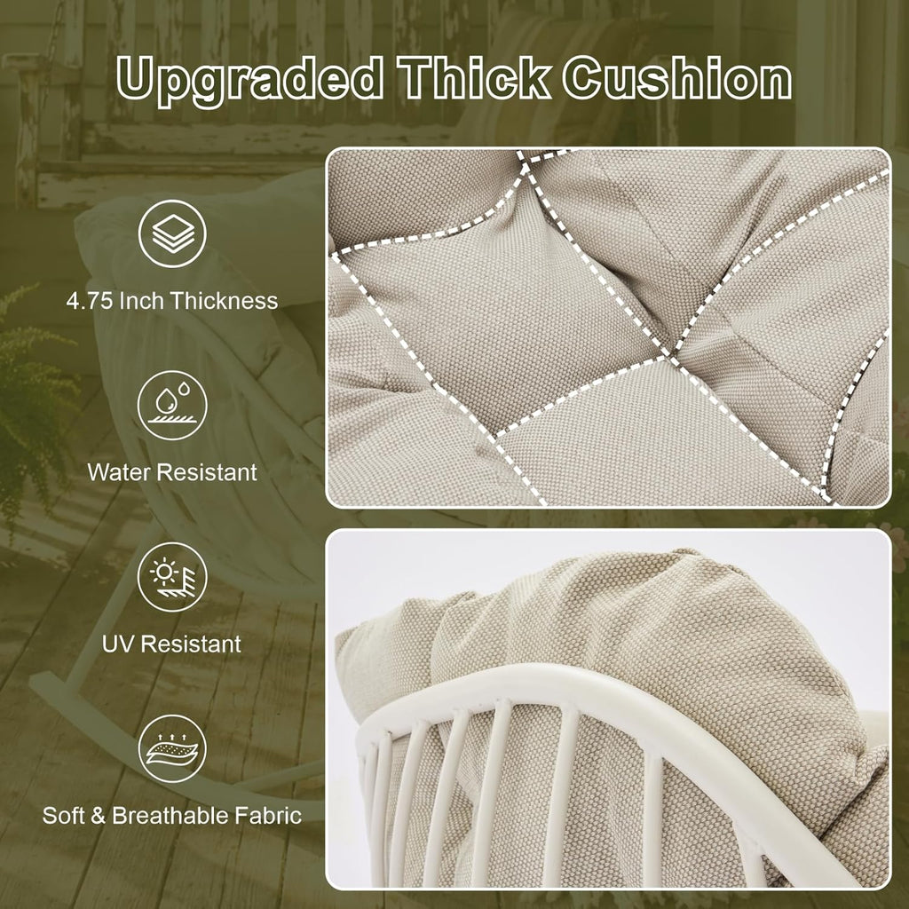 Outdoor Oversized Egg Chairs, Steel Frame Single Living Room Reading Chair with 350 LBS Heavy Duty, Patio Papasan Chair, Thick Cushion Egg Seat and Headrest for Bedroom , Indoor, Porch Garden