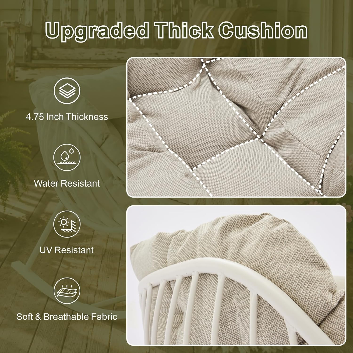Outdoor Oversized Egg Chairs, Steel Frame Single Living Room Reading Chair with 350 LBS Heavy Duty, Patio Papasan Chair, Thick Cushion Egg Seat and Headrest for Bedroom , Indoor, Porch Garden