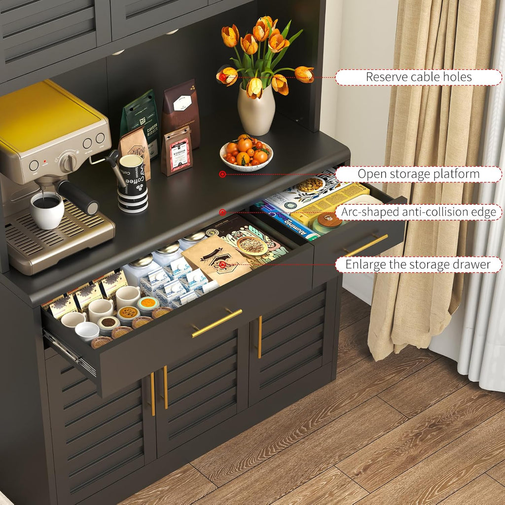 71" Tall Kitchen Pantry Cabinet with 6 Adjustable Shelves, Large Capacity Kitchen Hutch Storage Cabinet with Microwave Stand, 2 Storage Drawers for Dining Room, Kitchen