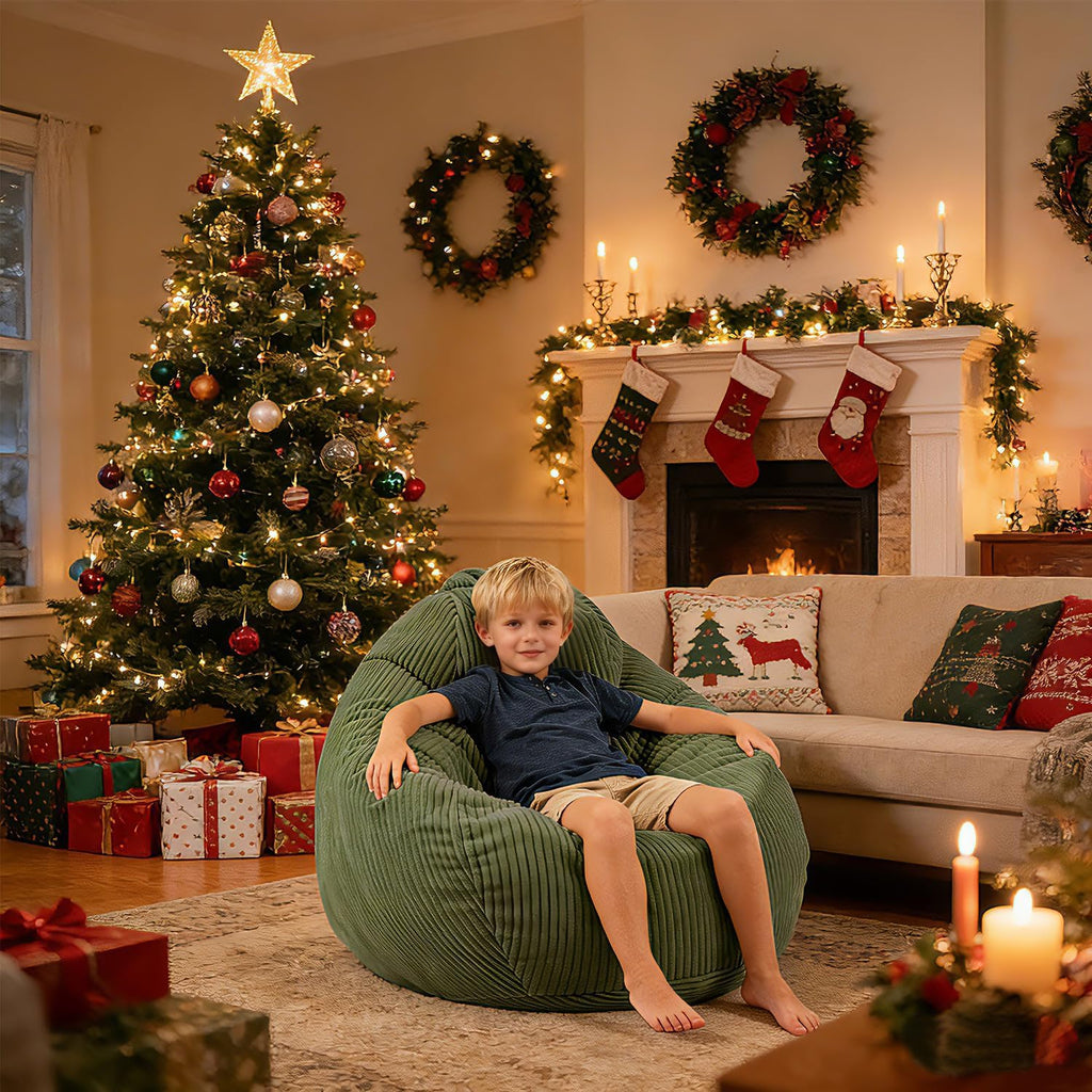 LPMOERA Soft Corduroy Kids Bean Bag Chair with Memory Foam Filling Green
