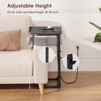 Vagusicc C Shaped End Table with Charging Station, 33" Tall Side Table for Couch, Adjustable Height C Table End Table, Couch Table Slide Under Sofa Table TV Tray Table for Living Room, Gray Walnut