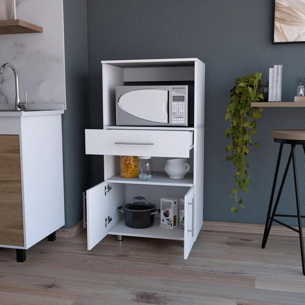24.4" D*16.5" W*48.03" H Corner Freestanding Kitchen Pantry with Dawer, 2 Open Shelves, Double Door, Rectangular Wood Storage Cabinet, Modern Minimalist, for Living Room, Dining Room, White