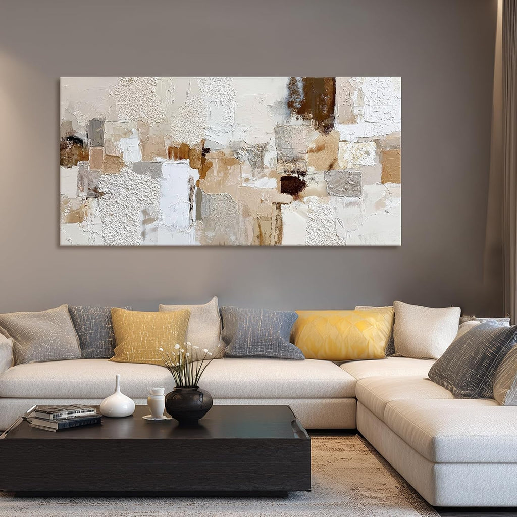 Azatyam Neutral Abstract Wall Art for Living Room Decor Modern Brown Minimalist Canvas Prints Artwork Picture Cream White Gray Brush Stroke Painting for Bedroom Dining Room Office Decor 20" x 40"