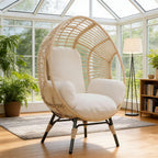 Wicker Chair Egg Style, 400lbs Capacity, Indoor Outdoor, 8-Inch Plush Cushion Balcony Chairs(Natural)
