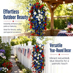 4th of July Decoration Tricolor Patriotic Artificial Flower, UV Resistant Red White Blue Artificial Morning Glory Vines, Patriotic Artificial Plants for Independence Day, Outdoor Decor (2 Pcs)