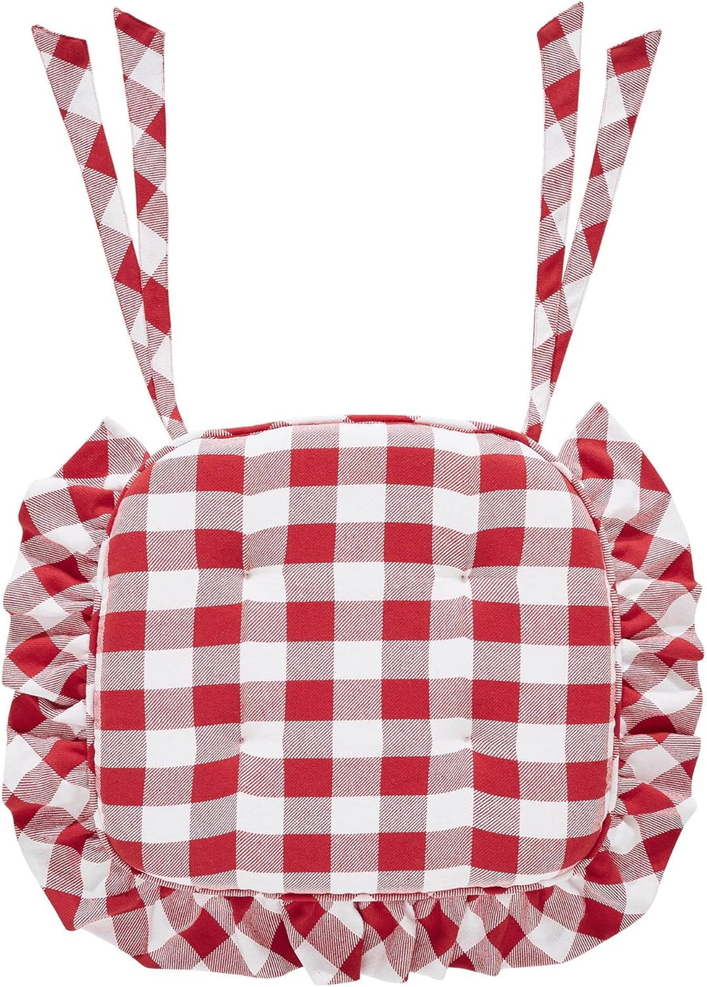 VHC Brands Chair Pad 16.5x18, Cotton Dining Room, Kitchen Chair Pads, Seat Cushion with Ties, Tucked, Annie Buffalo Check Collection, Rectangle 16.5x18, Country Red, Set of 4