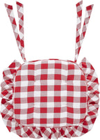 VHC Brands Chair Pad 16.5x18, Cotton Dining Room, Kitchen Chair Pads, Seat Cushion with Ties, Tucked, Annie Buffalo Check Collection, Rectangle 16.5x18, Country Red, Set of 4