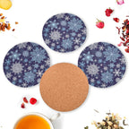 4 Pieces Blue & White Snowflake Christmas Coasters Set, Non-slip Heat-Resistant Absorbent Drink Coaster with Cork Base, Round Cup Mat Pad for Kitchen Bar Cafe Deco, Perfect Housewarming Gifts 3.9" x 0