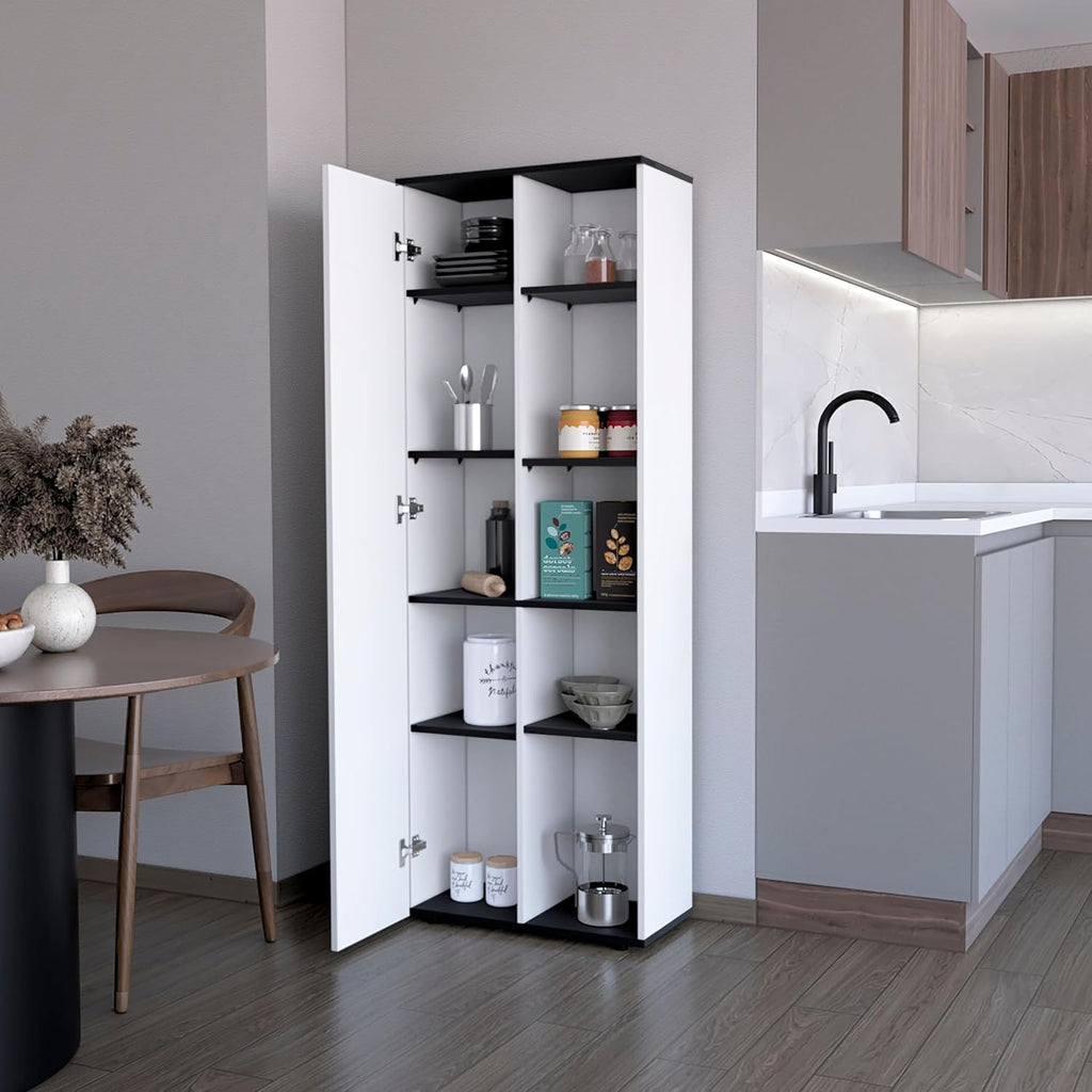 23.6" D*11.8" W*66.5" H Freestanding Kitchen Pantry with Dawer & 4 Shelves, Double Door, Rectangular Wood Storage Cabinet, Modern Minimalist, for Living Room, Dining Room, White