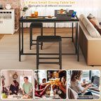 HUAHUU Bar Table and Chairs Set for 2-4, 63'' Convertible L-Shaped Kitchen Table with Power Outlets, 3 Piece Counter Height Small Dining Table with 2 Stools, Space Saving, Breakfast Nook Corner, Black