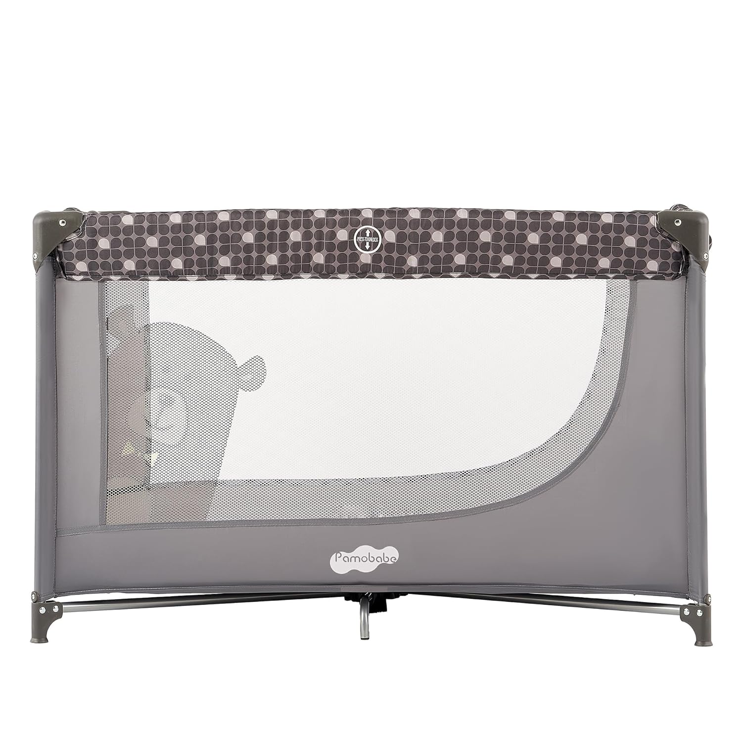 Pamo Babe Compact Pack and Play - Portable Crib for Baby, Lightweight Foldable Travel Playard with Mattress Pad & Carry Bag, Safe Breathable Travel Bed for Home, Trips & Family Visits, Cute Pattern