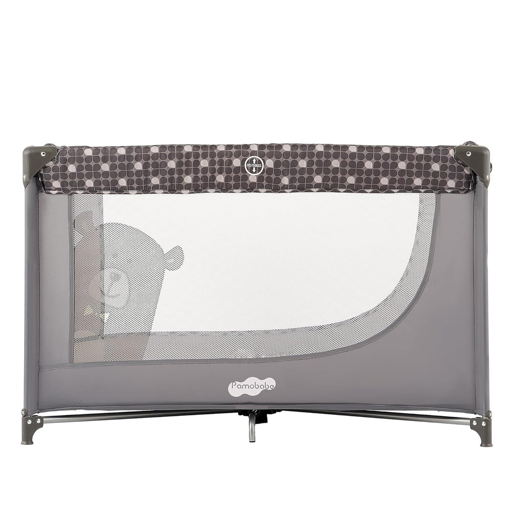 Pamo Babe Compact Pack and Play - Portable Crib for Baby, Lightweight Foldable Travel Playard with Mattress Pad & Carry Bag, Safe Breathable Travel Bed for Home, Trips & Family Visits, Cute Pattern