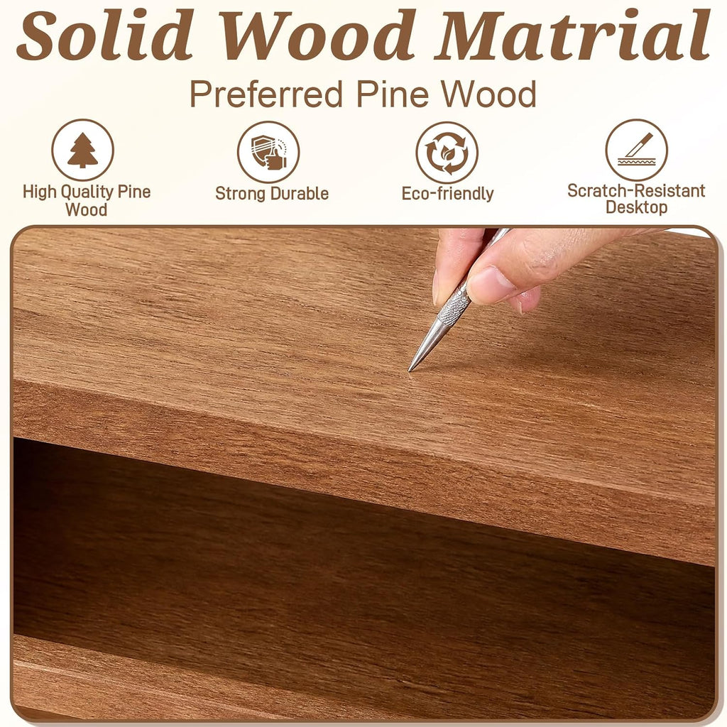 Solid Wood C Shaped End Table for Couch, No Assembly Required Sofa Side Table with Storage Shelf, Small Snack Table Slide Under Couch, Narrow Nightstand for Living Room, Bedroom & Small Spaces