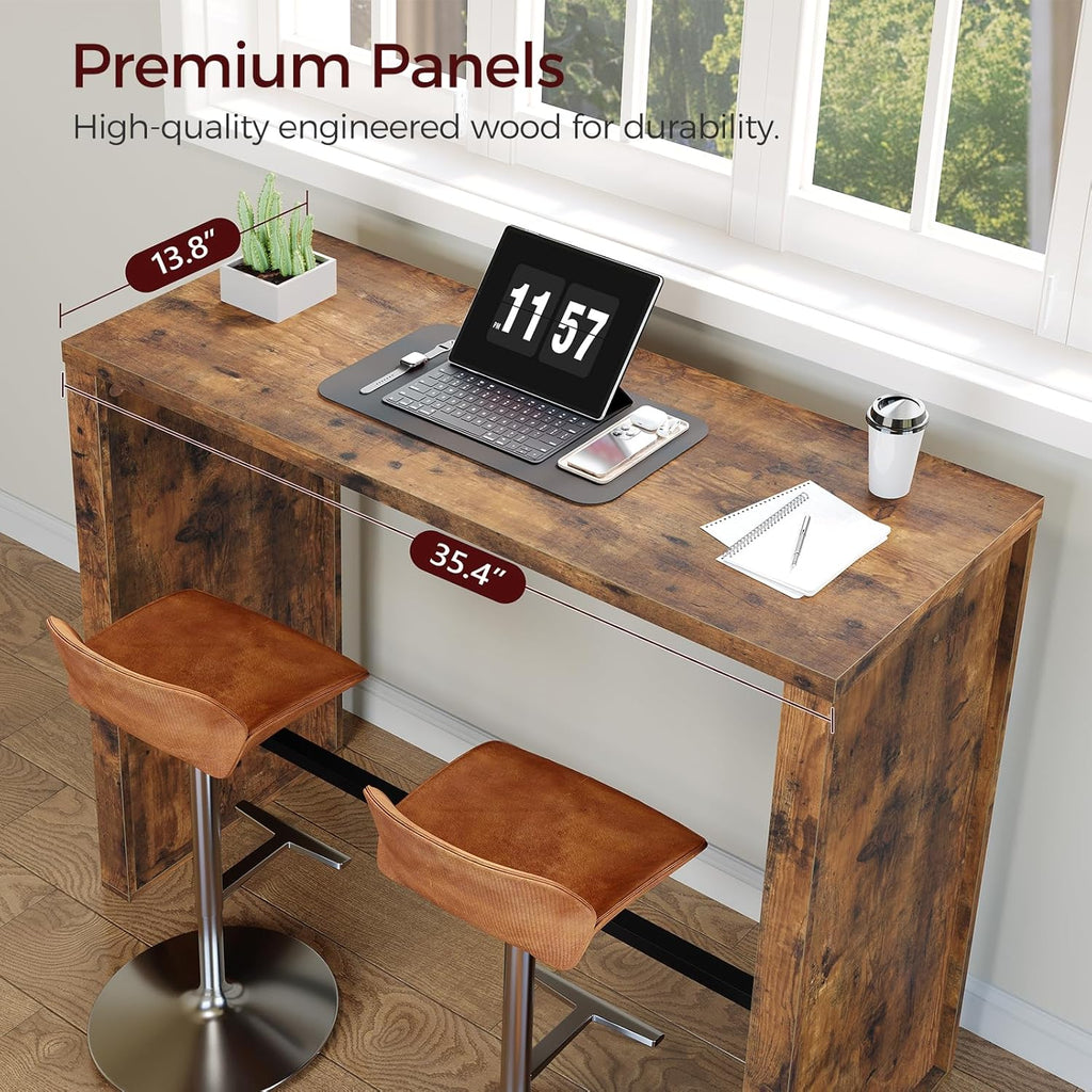 MAHANCRIS Bar Table, 35.4" Counter Height Pub Table, Industrial Rectangular Hightop Table, Kitchen Dining Bar Height Tables with Footrest, for Narrow Space, Rustic Brown and Black （Only Table）BTHR1901