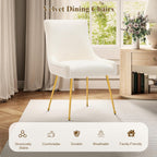 adochr Velvet Dining Chairs Set of 4, Modern Upholstered Kitchen Chair with Pull Handle & Pleated Back, Mid Century Accent Chair with Gold Metal Legs for Vanity,Dining,Kitchen,Living Room, Beige