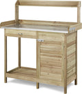 costoffs Potting Bench Wood Garden Potting Table with Cabinet and and Drawers Outdoor Metal Surface Work Bench for Greenhouse with Hooks and Shelf, Light Green