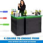 GoBar Portable Double Bar Table Set with Multi-Color LED Lights - Mobile Bartender Station for Events - Includes Carrying Case